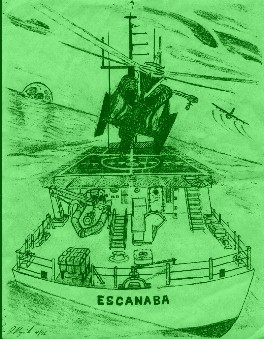 USCGC Escanaba Helo Landing, Pencil Drawing, RR'96