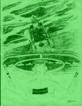 USCGC Escanaba LSO Landing Helo, Pencil Drawing RR'95