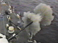 Escanaba'a 3 Inch Gun Firing, Showing Double Mushrooms